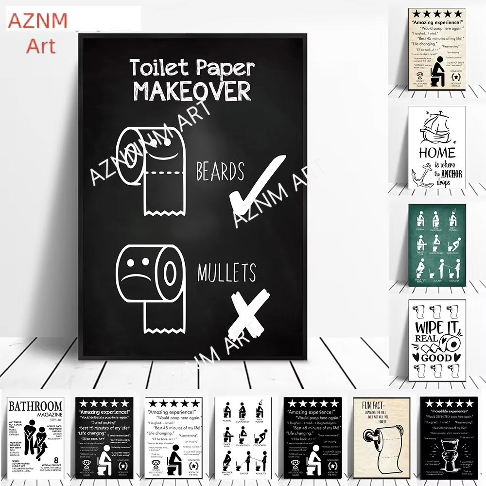 Wall Art Canvas Painting Funny - Home Bathroom Rules ulasan dan harga
