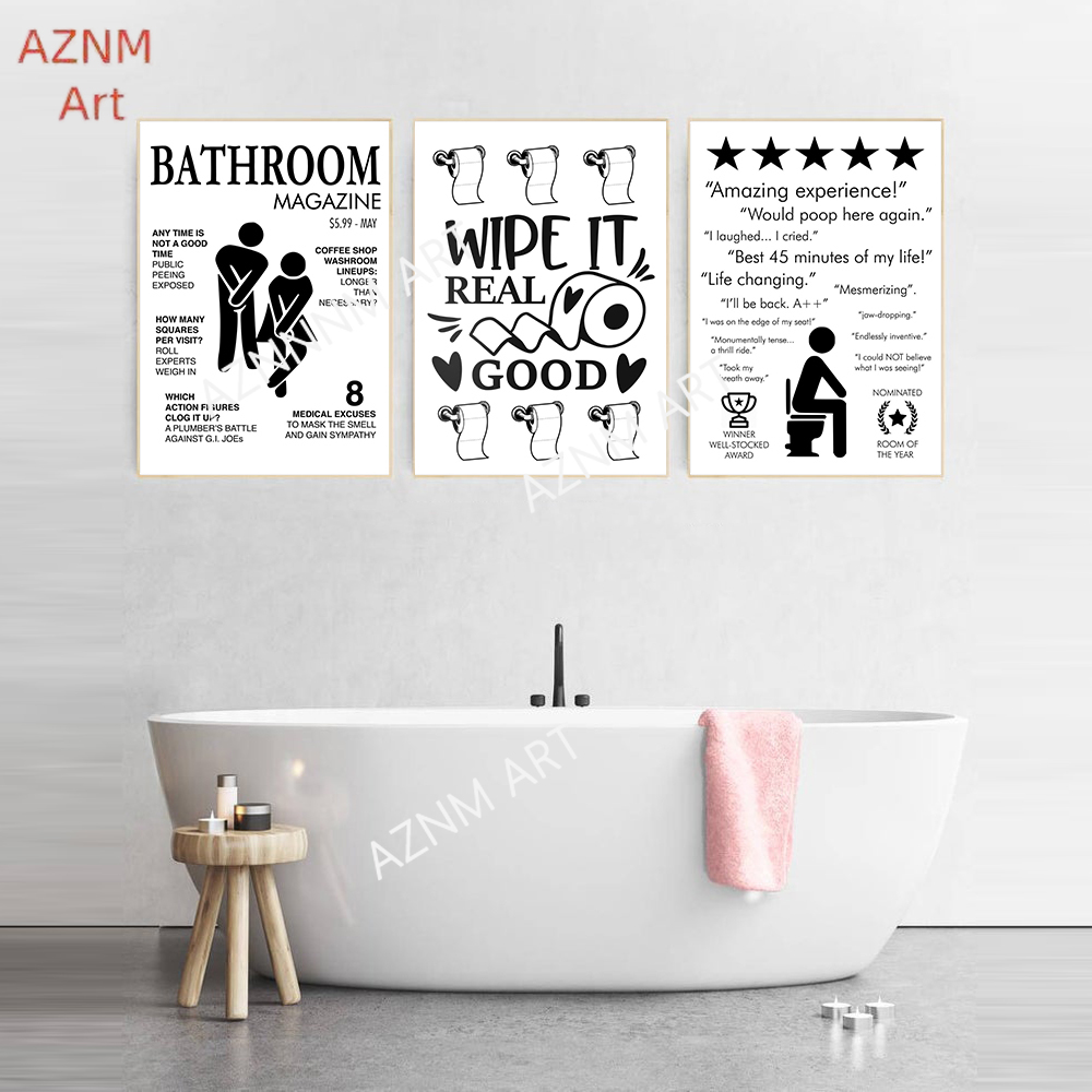 Wall Art Canvas Painting Funny - Home Bathroom Rules ulasan dan harga