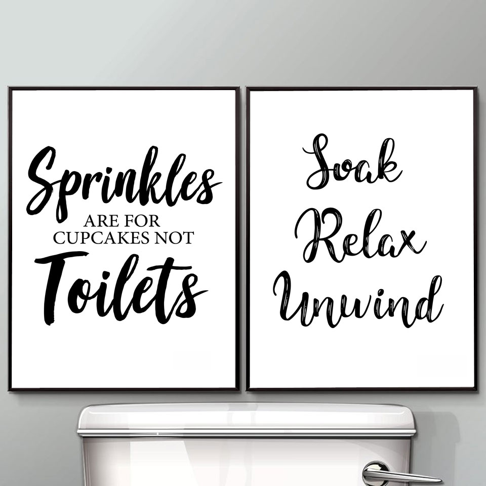 Wall Art Canvas Painting Funny - Home Bathroom Rules ulasan dan harga