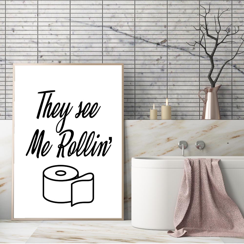 Wall Art Canvas Painting Funny - Home Bathroom Rules ulasan dan harga
