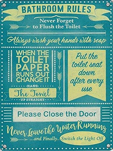 Vintage Style Metal Wall Sign  - Home Bathroom Rules ulasan dan harga